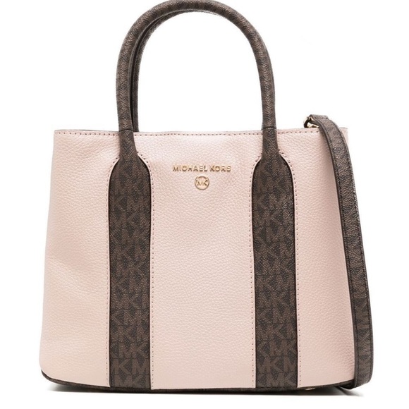 Michael Kors Signature Print Blush Pink Colorblock Handbag Purse Bag - Picture 1 of 10